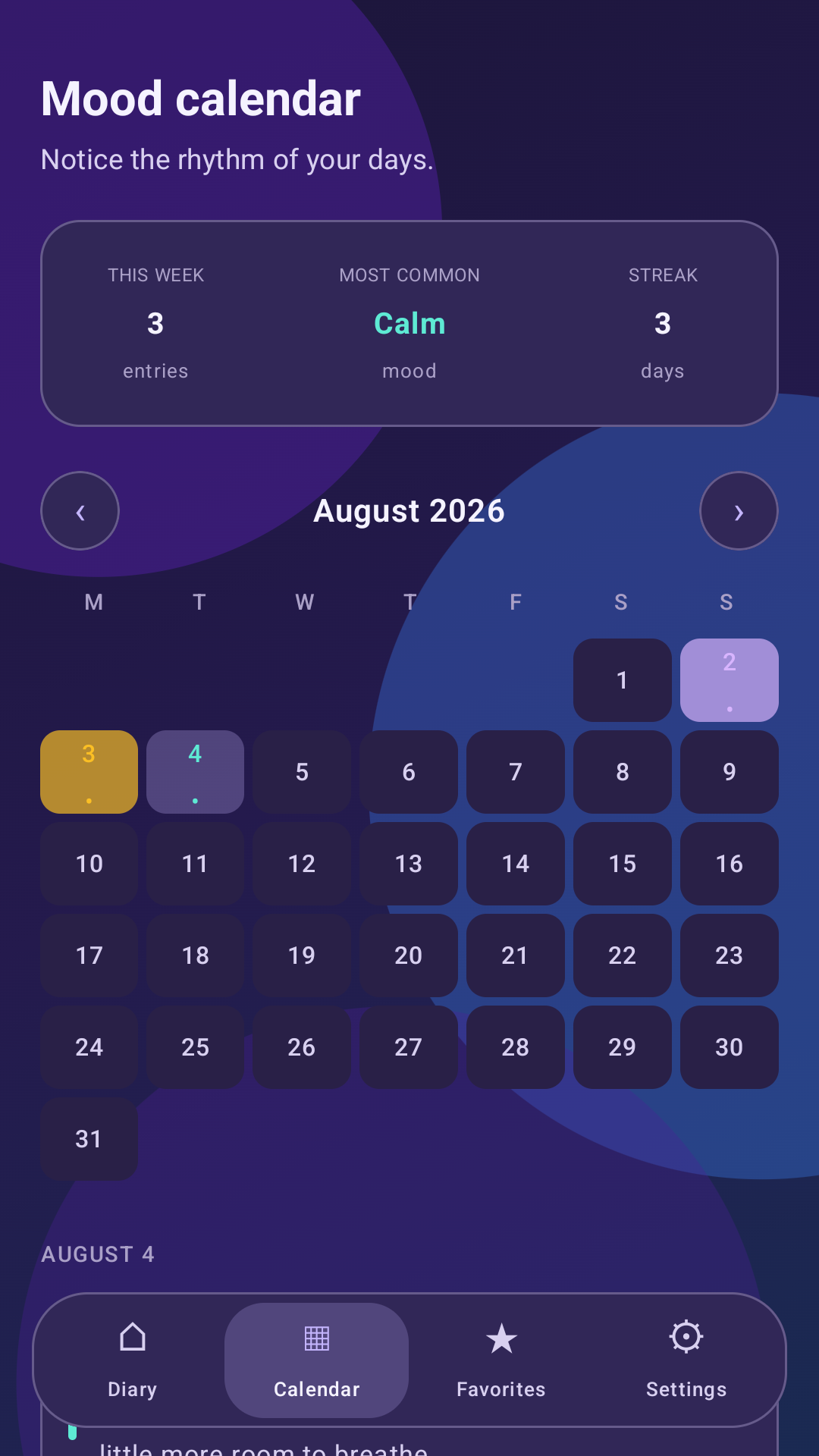 Note Aura mood calendar