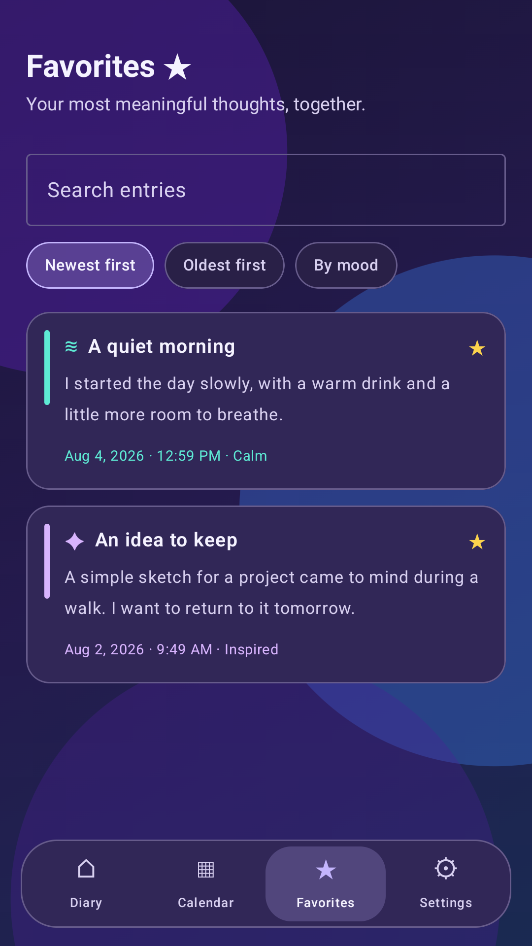 Note Aura favorites screen